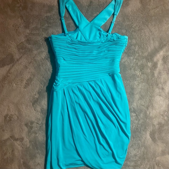BCBGMaxAzria 💎 Blue Jade Helyn Cross Over Wrap Cocktail Dress - Picture 7 of 10